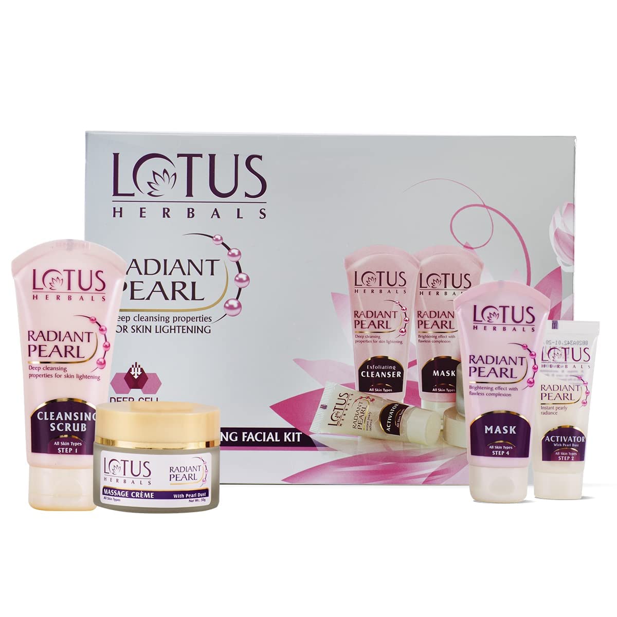 Lotus Herbals Radiant Pearl Cellular 4 in 1 Facial Kit | For Deep Cleaning | With Pearl Extracts & Green Tea