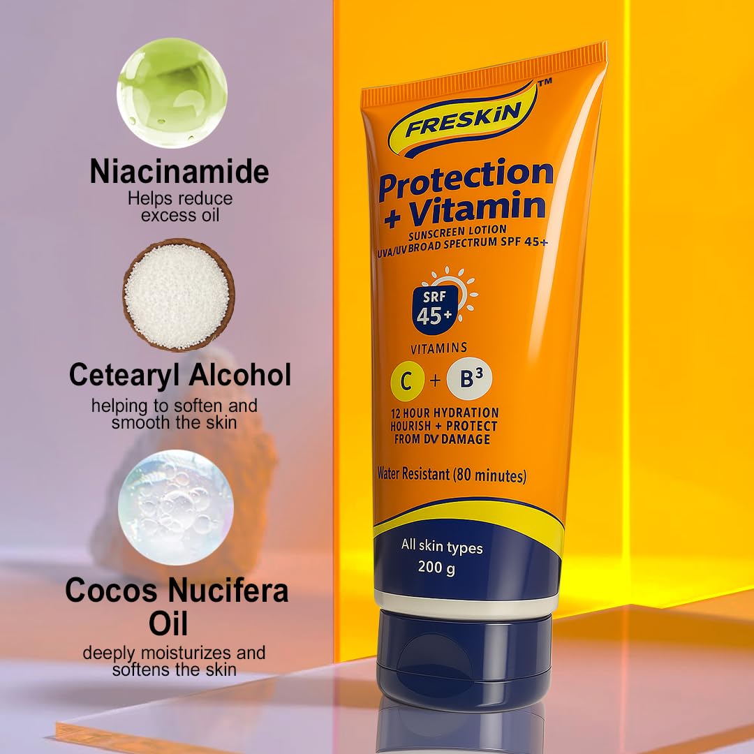 Free Skin Protection + Vitamin Sunscreen Lotion SPF 45+