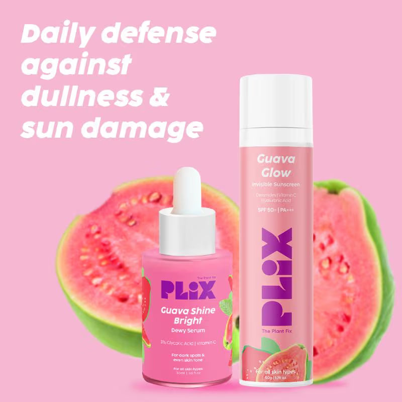 Plix Guava Glow Combo With SPF 50+ Sunscreen & 3% Glycolic Acid Serum