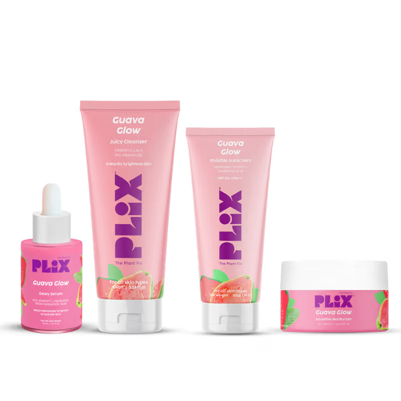 Plix Guava Even Tone Kit With Cleanser, Under Eye Gel, SPF 50+ Sunscreen & 10% Vitamin C Serum