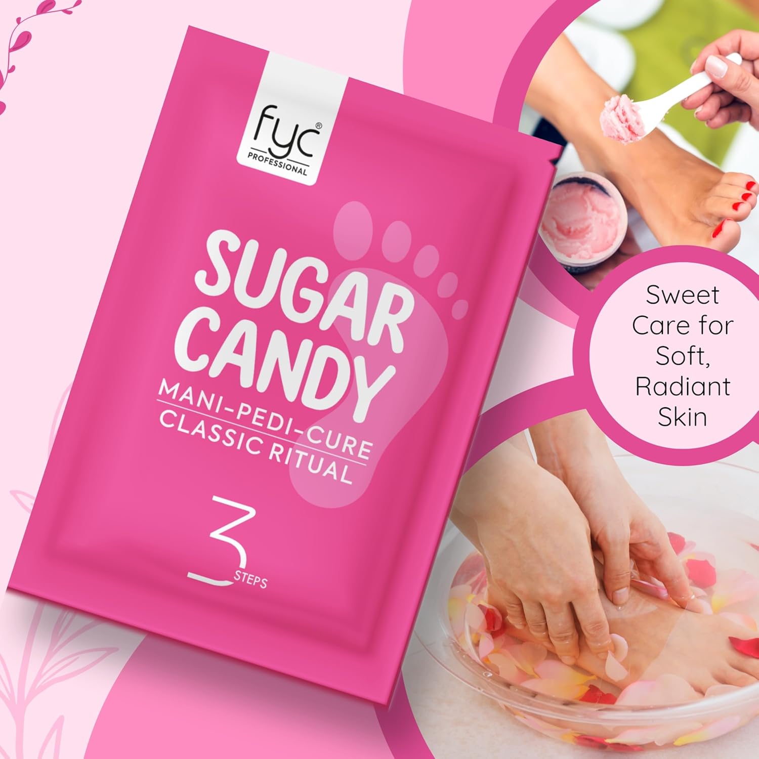 FYC Professional Sugar Candy Mani-Pedicure Kit, 3-Step Brightening & Tan Removal Treatment, with Sucrose Honey & Glucose, Exfoliating & Moisturising Hand & Foot Care