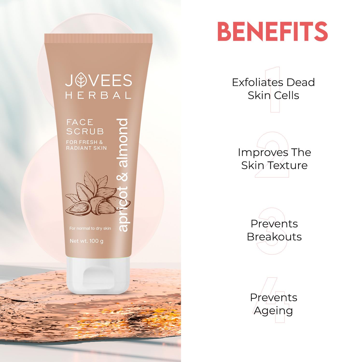 Jovees Herbal Apricot & Almond Face Scrub with Almond, Apricot