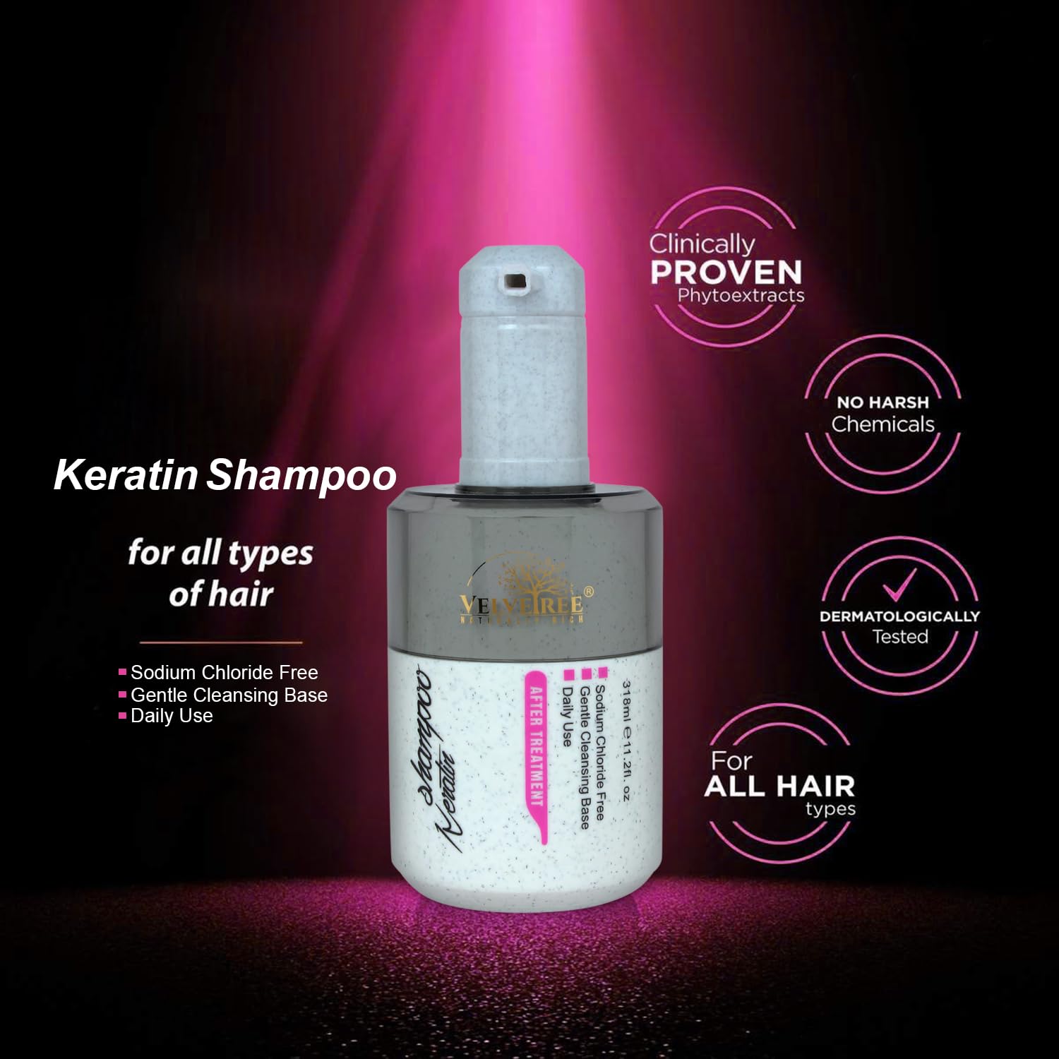 Velvetree Keratin Shampoo and Conditioner Set After Treatment, Dermatologically Tested, Sodium Chloride Free, Suitable for All Hair Types, For Men and Women