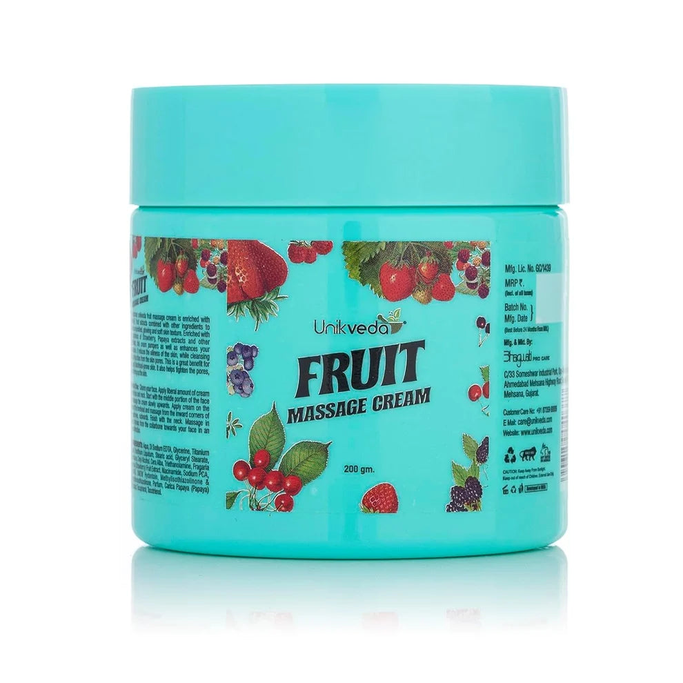 Unikveda Fruit Massage Cream | Nourishment & Skin Softness | Vitamin-E Enriched Fruit Formula | 200gms