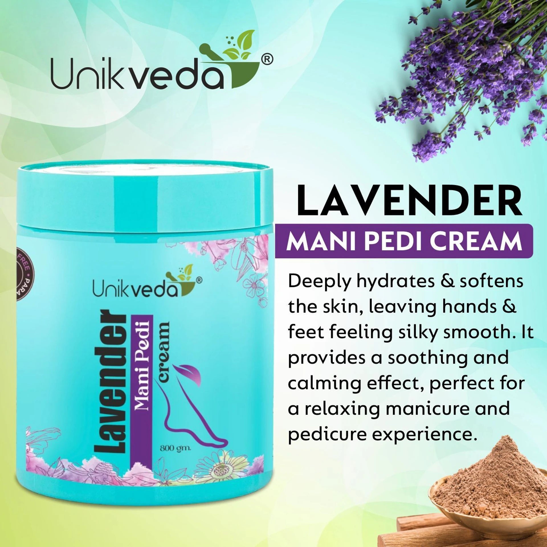 UNIKVEDA Mani-Pedi Lavender Cream for Exfoliating Moisturizing Hand n Feet Reparing Heels 200g