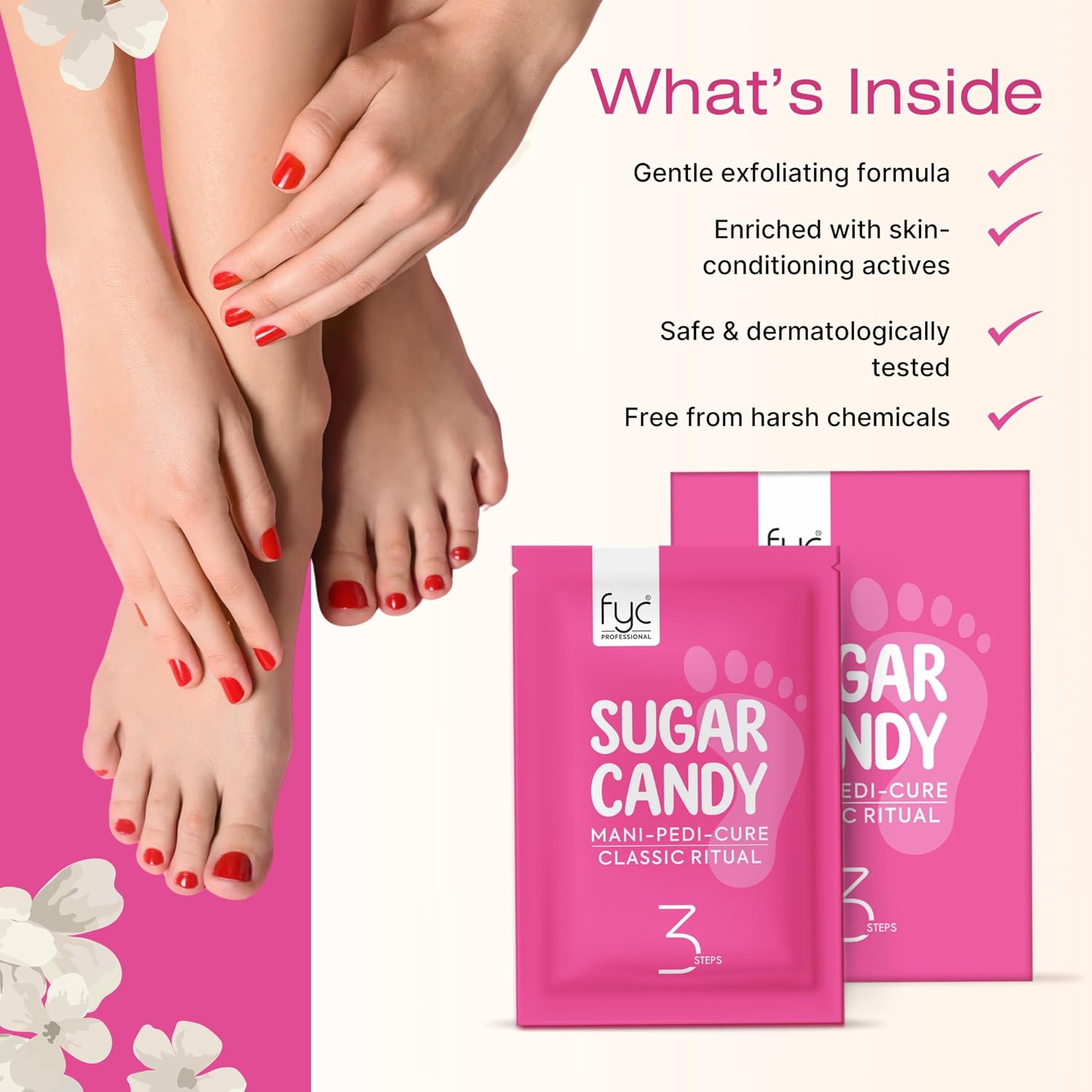 FYC Professional Sugar Candy Mani-Pedicure Kit, 3-Step Brightening & Tan Removal Treatment, with Sucrose Honey & Glucose, Exfoliating & Moisturising Hand & Foot Care