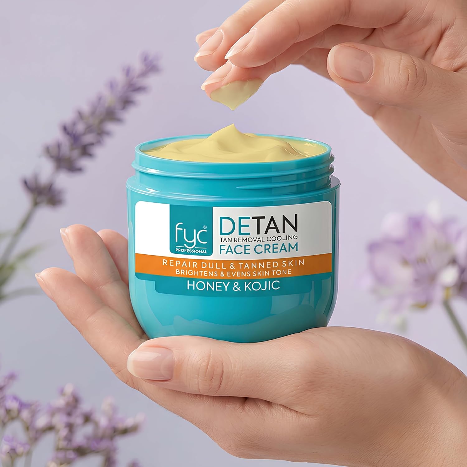 FYC Professional De-Tan Cooling Face Cream 400g with Honey & Kojic Acid, Instant Brightening, Hydration & Pigmentation Control, All Skin Types