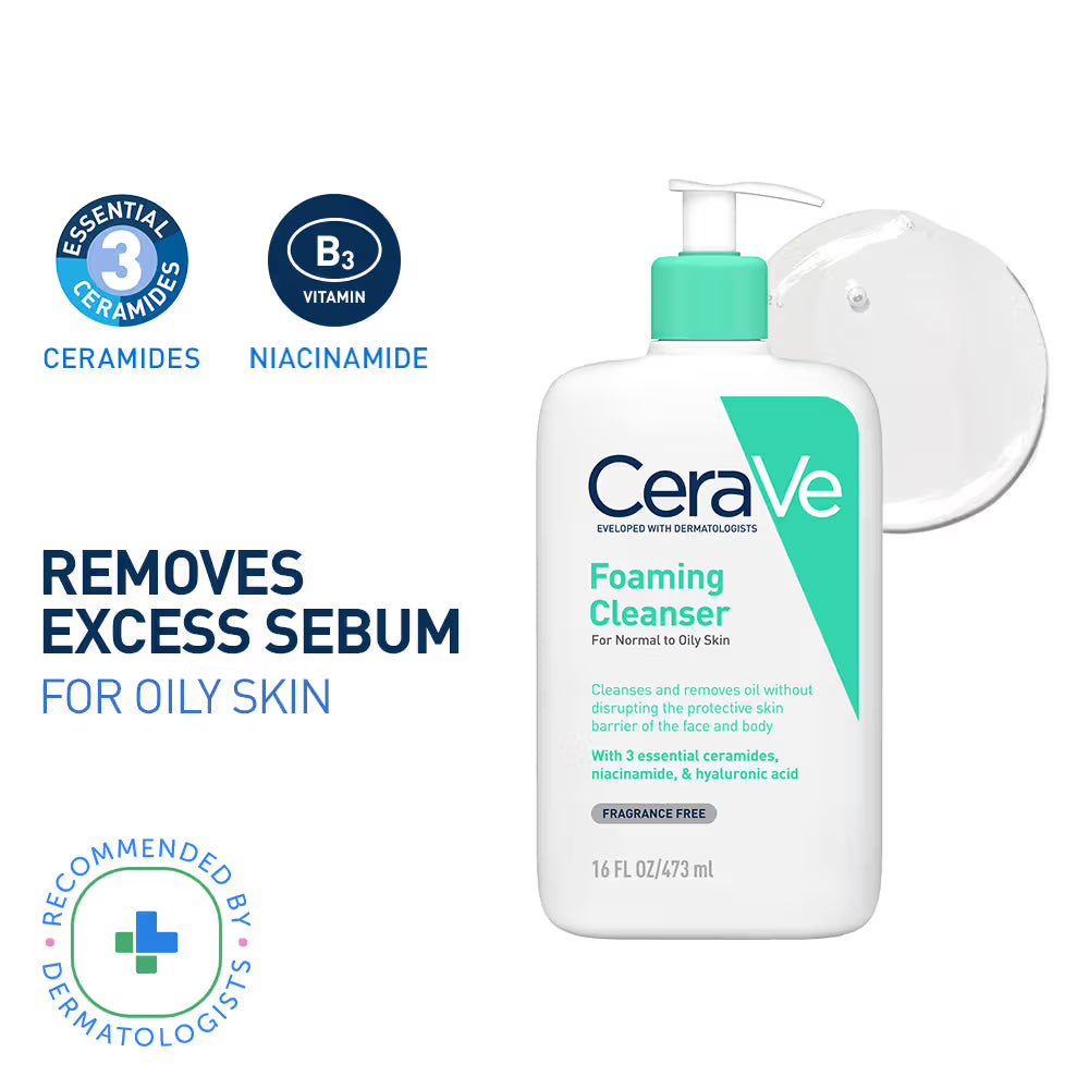 CeraVe Foaming Cleanser Face Wash For Oily Skin with Hyaluronic Acid