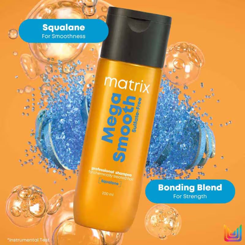 Matrix Mega Smooth Sulfate-Free Anti-Frizz Shampoo with Squalene for bond repair & 7x smoother hair