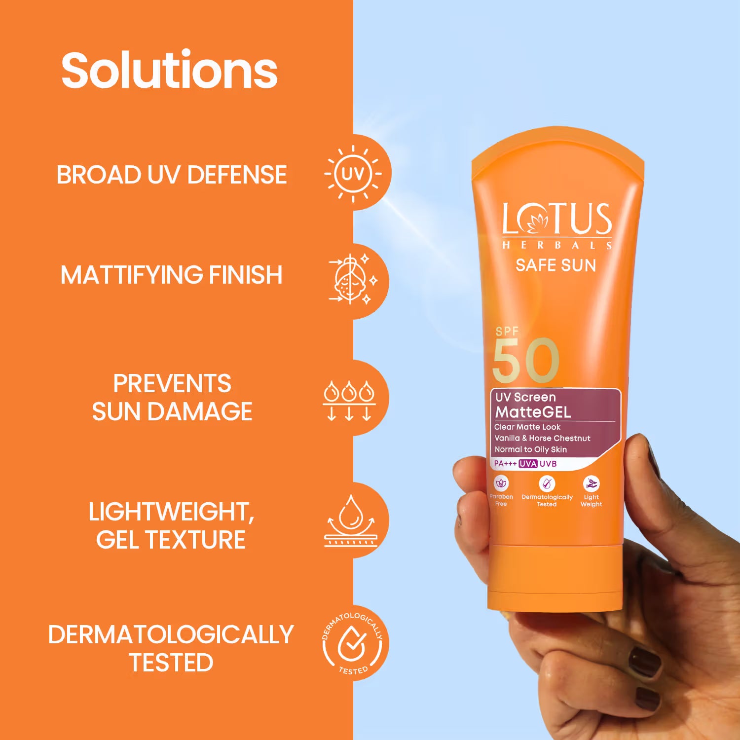 Lotus Herbals Safesun Uv Screen Matte Gel Sunscreen SPF 50 PA+++ In Vivo Tested No White Cast