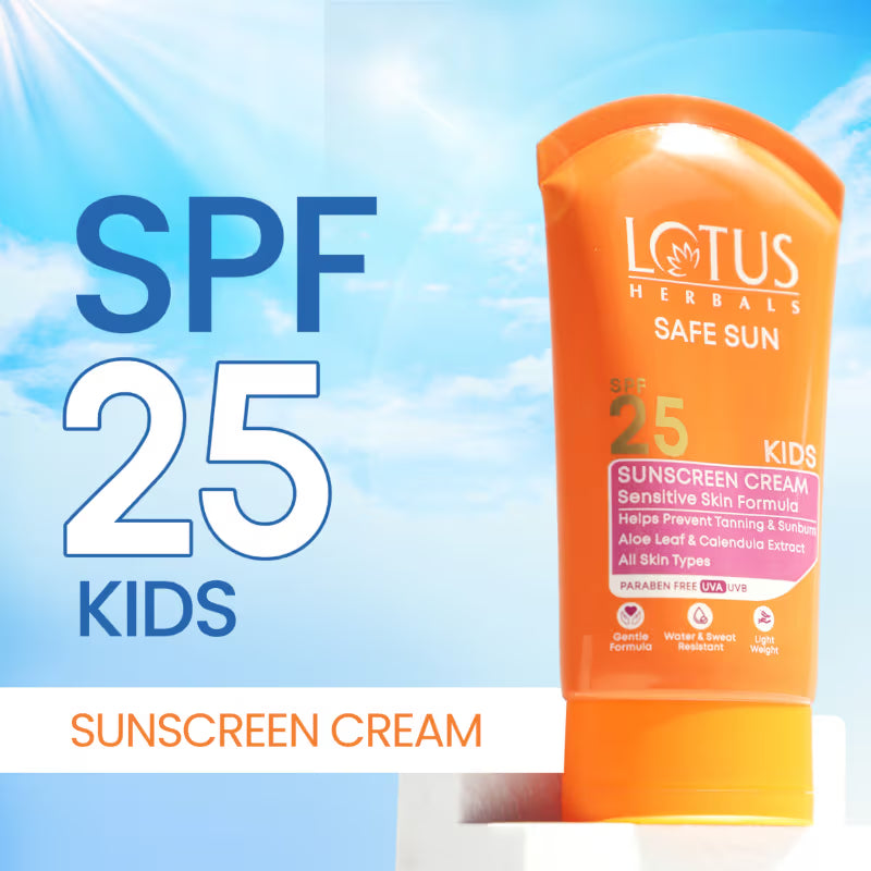 Lotus Herbals Safe Sun Kids Sunscreen Cream - Sensitive Skin Formula, SPF 25, Non Greasy