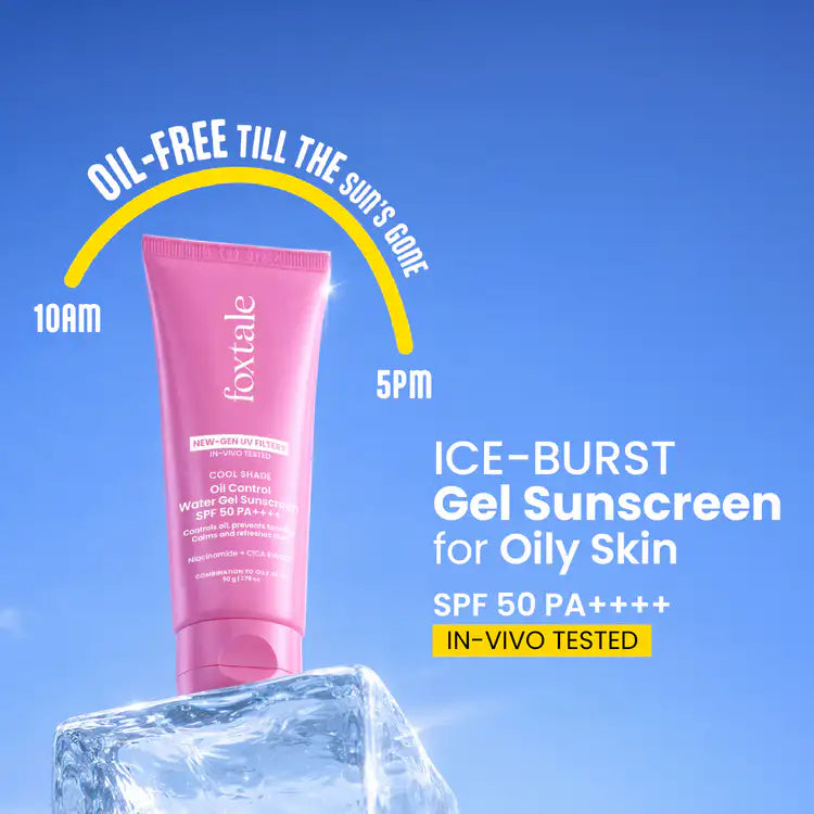 Foxtale SPF 50 Ice-Burst Gel Sunscreen for Oily Skin, In-Vivo Tested PA++++, Lightweight, Matte Skin