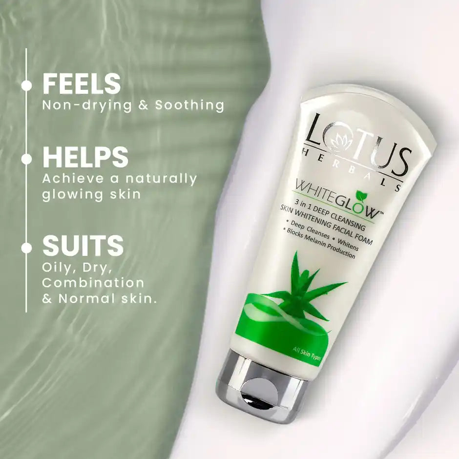 Lotus Herbals Whiteglow 3 In 1 Deep Cleansing Skin Whitening Facial Foam
