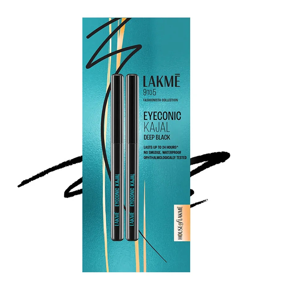 9 to 5 Eyeconic Kajal Twin Pack, lasts upto 24hrs, Pack of 2- Deep Black, 0.35 gm + 0.35 gm