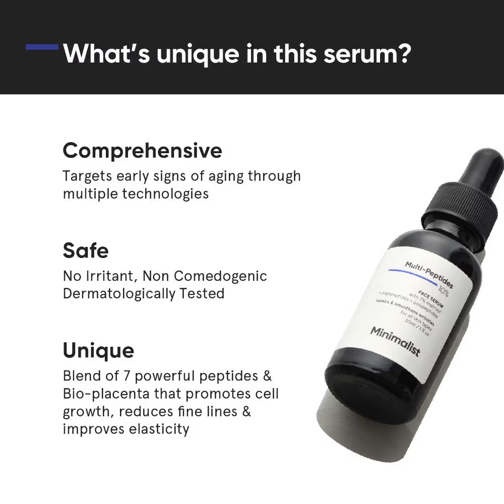 Minimalist 10% Multi Peptide Face Serum For Anti Aging & Collagen Boost With Bio-Placenta