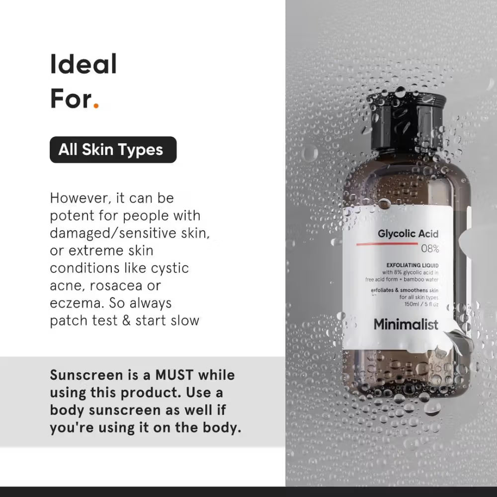 Minimalist 8% Glycolic Acid Toner For Exfoliates Smoothes Skin