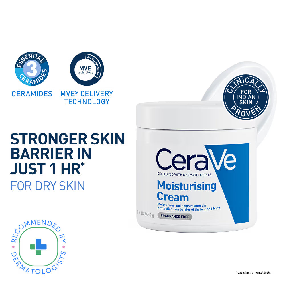 CeraVe Moisturizer For Dry Skin, Barrier Repair Cream with Ceramides, Dermatologist recommended