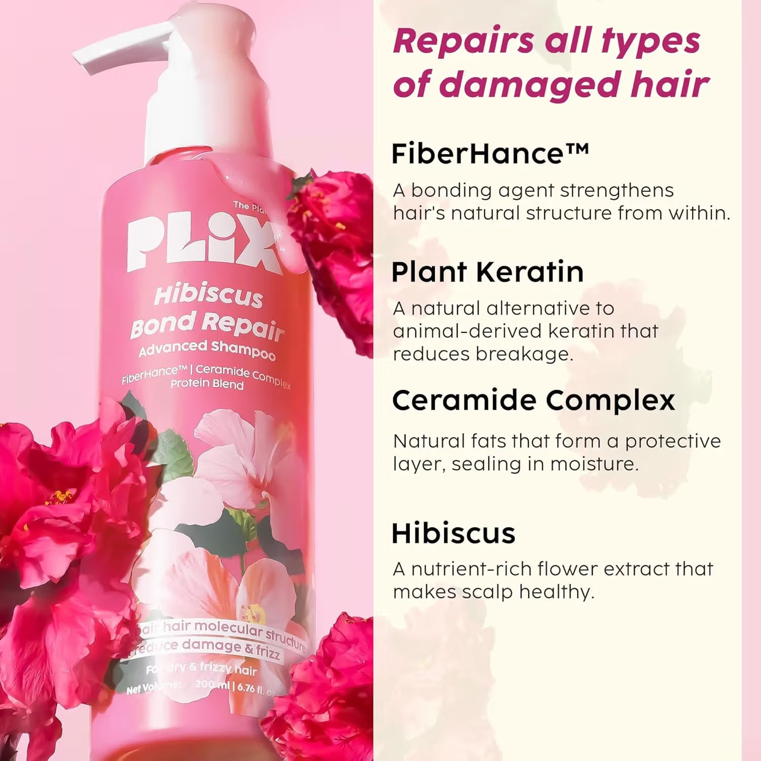 Plix Hibiscus Bond Repair Advanced Hair Oil, Shampoo & Conditioner