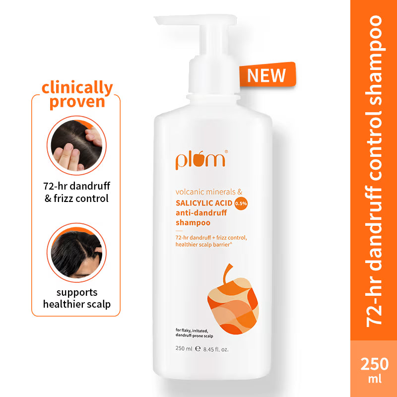 Plum Anti-Dandruff Shampoo with Volcanic Minerals 0.5% Salicylic Acid, 72hr Dandruff & Frizz Control