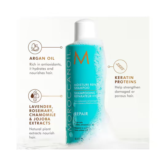 Moroccanoil Moisture Repair Shampoo with Argan Oil, Keratin, Fatty Acids for Revives Damaged Hair