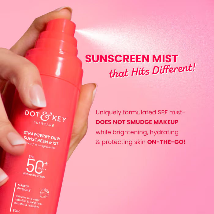 Dot & Key Strawberry Dew Sunscreen Mist In-Vivo Tested SPF 50+ PA+++, Mess-Free Re-application