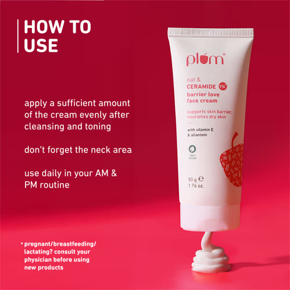 Plum 1% Ceramide Face Cream With Oat, Strengthens Skin Barrier & Nourishes