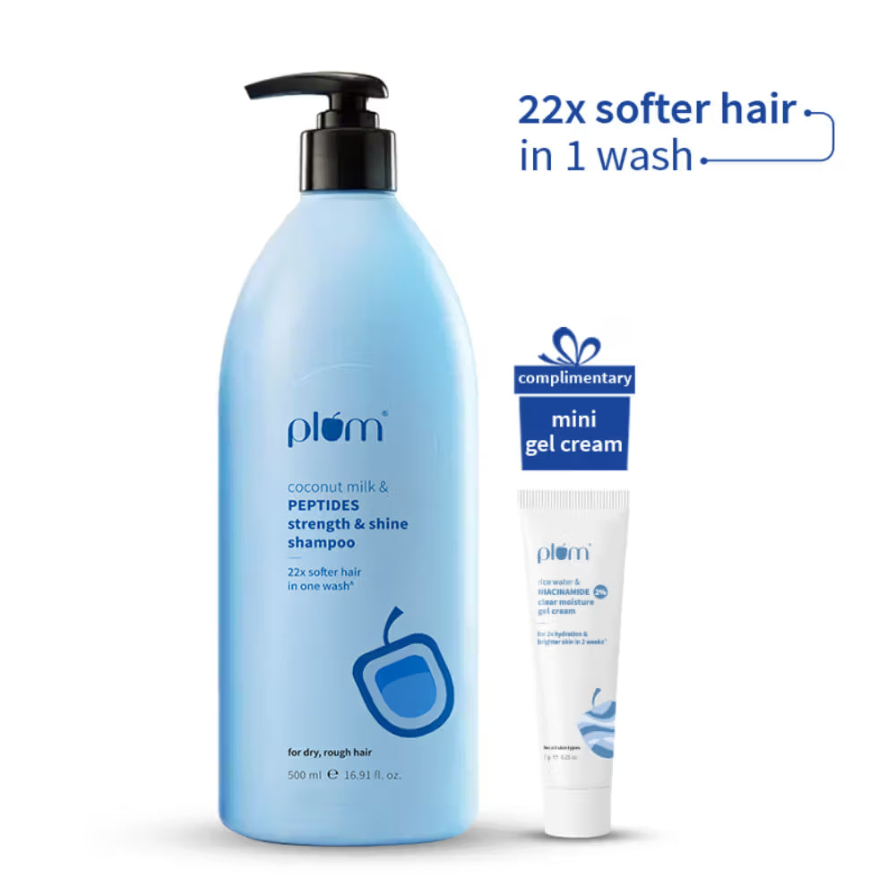 Plum Peptides Shampoo with Coconut Milk for Dry & Rough Hair 22x softer hair in 1 wash