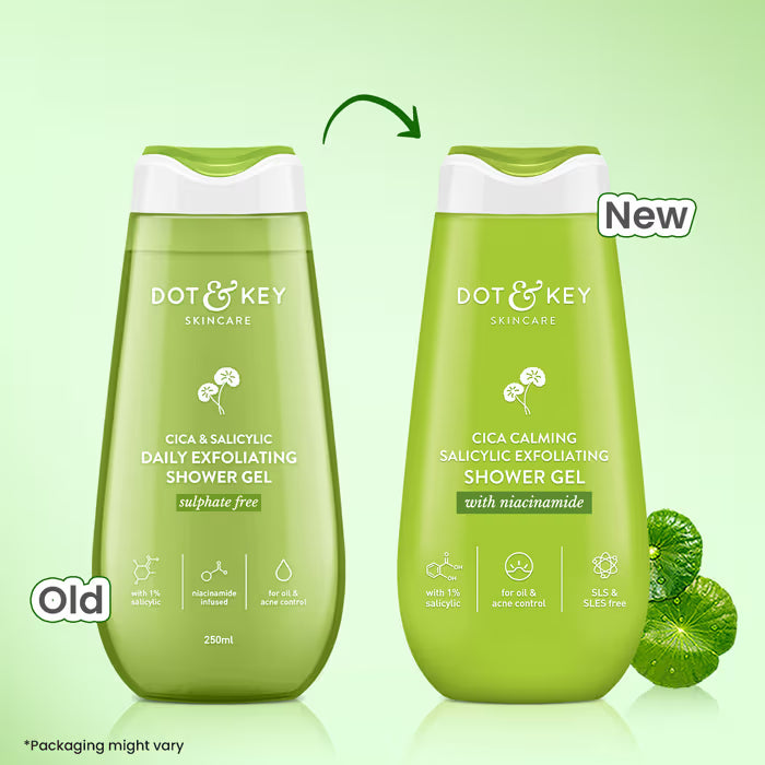 Dot & Key Cica Calming Salicylic Exfoliating Shower Gel, With Niacinamide, Acne & Oil Control