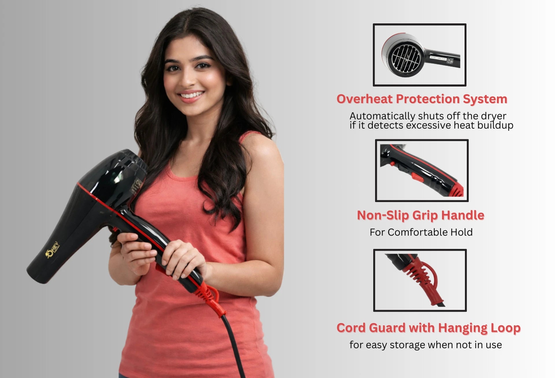 omey FD-9920 Hair Dryer (2200 W, Black)